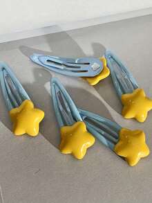 5pcs Cute Yellow Star Hair Clips For Girls - Creative Resin Pentagram Barrettes, School Stuff, Hair Accessories, Head Accessories - 多色的 - 查看 1