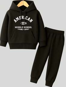 Children's Printed Sweatshirt Set, Blouse And Flannel Trousers - Black - View 1
