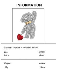 1pc Copper Zirconia Encrusted Heart Shaped Brooch Pin, Suitable For Men And Women Wear Or Gift - Bear Heart Brooch - View 8