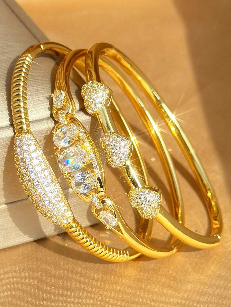 18K Gold Plated Stainless Steel Elegant And Sparkling Zirconia Women's Bracelet Suitable For Daily Wear, Party Accessories, Birthday And Anniversary Gifts Halloween Christmas Thanksgiving Boho Jewelry Daily Party Summer Jewelry Mom Gift, Back To School Gift Birthday Wedding Gift - Multicolor - View 1