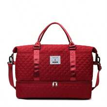 绗缝旅行包，带鞋仓，大容量旅行周末包，女士防水过夜包，带防水口袋的健身手提包 - 彩色 - 查看 8