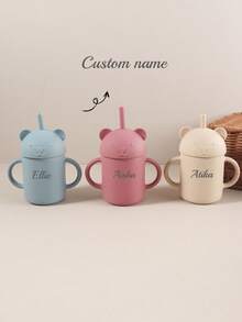 Cốc thép không gỉ hai lớp 250ml có vỏ silicon, cốc hình gấu có nắp đậy, có ống hút và chống rò rỉ, có thể tái sử dụng. - Nhiều màu - Xem 3