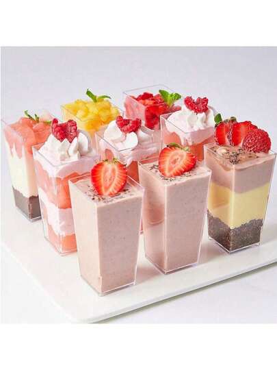 10/20/30/40/50/60/100/500pcs Mini Dessert Cups - Transparent Square Dessert Cups, Suitable For Mousse, Cake, Pudding And Appetizers - Elegant Mini Serving Cups, Ideal For Parties Or Catering