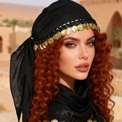 1 chiếc băng đô cài tóc hình đồng xu dành cho múa bụng, phụ kiện đội đầu biểu diễn múa, mũ (Màu sắc giao ngẫu nhiên)