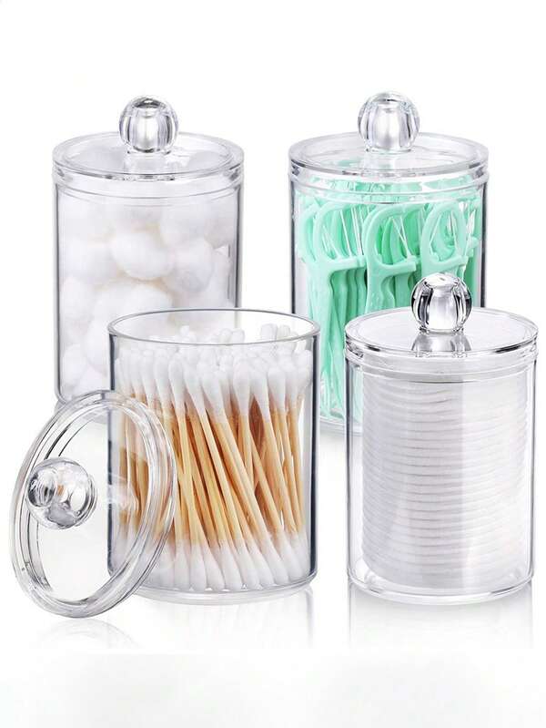 1/2/3个装加厚透明塑料收纳盒，适用于存放清洁球、棉签、化妆棉、牙线等，可用于浴室、梳妆台、海滩、卧室等场所，大容量