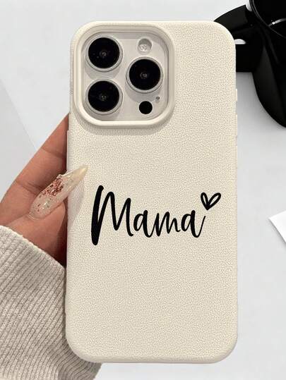 Mama Heart Printed 2D Pattern, Popular Classic Brand New Premium Feel, Retro Luxury Style, White Faux Leather Texture, Dust-Proof Waterproof Soft Case, Suitable For IPhone17/16/15/14/13/12/11/Pro/ProMax/X/XR/XS/XSMAX/7/8/PLUS/Air/Se2/3, Suitable As Gift For Friends, Family, Couples, Yourself, Birthday, Holiday