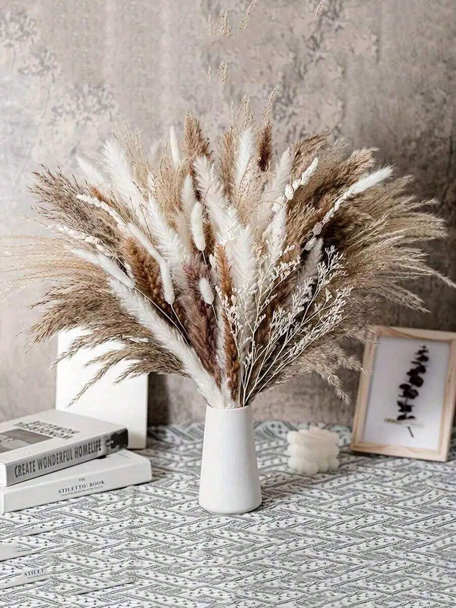 50pcs Simulation Reed Rabbit Tail Flower Cattail Dried Artificial Flower Plant Decoration Garden Living Room,Home Decoration, Room Decoration, Bedroom Decoration, Party Decoration, Wedding Deco - Multicolor - View 1