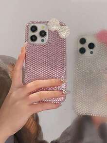 Luxury Rhinestone Edged Plaster Rhinestone Bow Phone Case Suitable For IPhone 17 Pro Max/16 Plus/XS Max/7G Phone Protective Cover - 粉色 - 查看 7