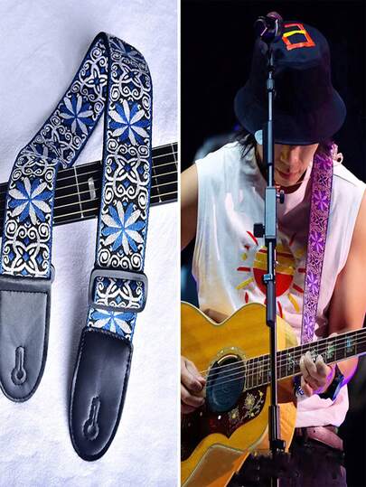 Correas de guitarra bordadas resistentes, correas de guitarra eléctrica y accesorios bohemios clásicos para ukeleles de mujeres y hombres para llevar en el hombro.