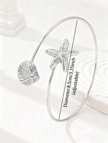 1pc & Starfish Decor Arm Cuff Bracelet Women, Summer Holiday - 銀 - 查看 4