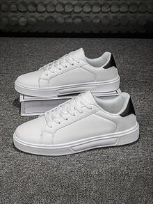 Men's Flat Sneakers, Lightweight Low-Top Style, Suitable For Daily Wear, Walking And Gym Use - Fashion - White and Black - View 20