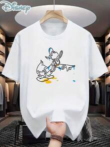 Disney 1pc Men's Casual T-Shirt With Donald Duck Creative Splatter Print - Breathable Quick-Dry Unisex Round Neck T-Shirt, Printed Design, Lightweight Summer T-Shirt, Suitable For Outdoor Activities And Exercise, Casual T-Shirt | Fashion T-Shirt | - trắng - Xem 1
