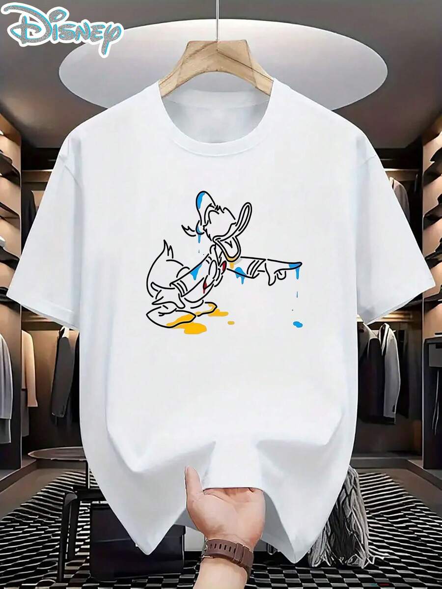 Disney 1pc Men's Casual T-Shirt With Donald Duck Creative Splatter Print - Breathable Quick-Dry Unisex Round Neck T-Shirt, Printed Design, Lightweight Summer T-Shirt, Suitable For Outdoor Activities And Exercise, Casual T-Shirt | Fashion T-Shirt | - trắng - Xem 1