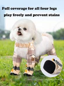 All Season Cute Plaid Bear Anti-Dirty Pants, Small Dog Walking Pet Cat Dog Boots, Outdoor Anti-Dust Shoes - Beige - View 2