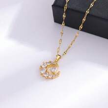 1pc 18K Gold Plated Luxury Sparkling Zirconia Embedded Moon Necklace, Fashionable Stainless Steel Choker Necklace Suitable For Daily Wear - 40+5cm - View 3
