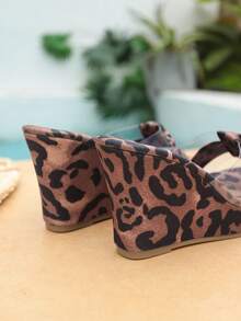 Sandalias de plataforma sexy de tacón súper alto con estampado de leopardo y punta abierta transparente, cómodas sandalias de cuña de moda para mujeres - Marrón - Ver 8
