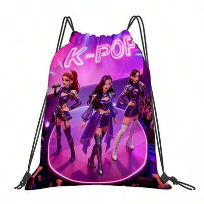 1 Stück koreanischer Stil Grafik Muster Rucksack - Strapazierfähiger Oxford Stoff Softshell mit Kordelzugverschluss, mehrere Taschen, lebendiges Cartoon Design geeignet für Fitness, Yoga, Reisen, Sport und täglichen Gebrauch