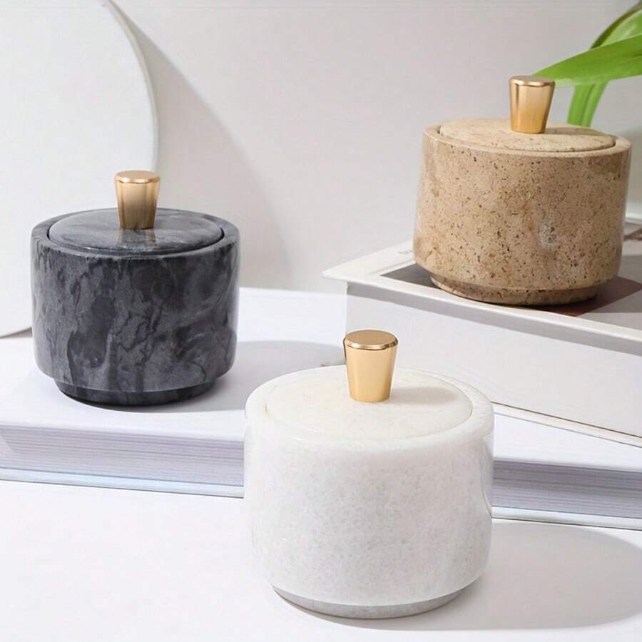 1个带盖大理石调味罐 | 盐、糖、胡椒粉容器 | 创意厨房调味罐，适用于家庭和餐厅