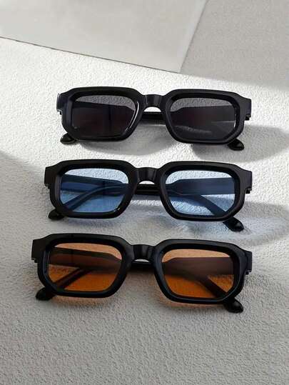 Kính gọng vuông nhỏ kiểu retro, unisex, phù hợp để đeo hàng ngày và chụp ảnh mùa hè, màu trơn, phong cách thường ngày.