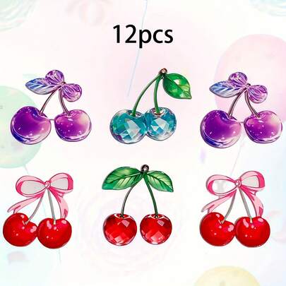 12pcs/Set Acrylic Rustic Cherry Blossom Double-Sided Pendant Charms, DIY Craft Supplies, Creative Design, Durable Components, Handmade Craft, Lightweight Decor, Essential For Artists, Halloween, Christmas, Thanksgiving Holiday Gifts