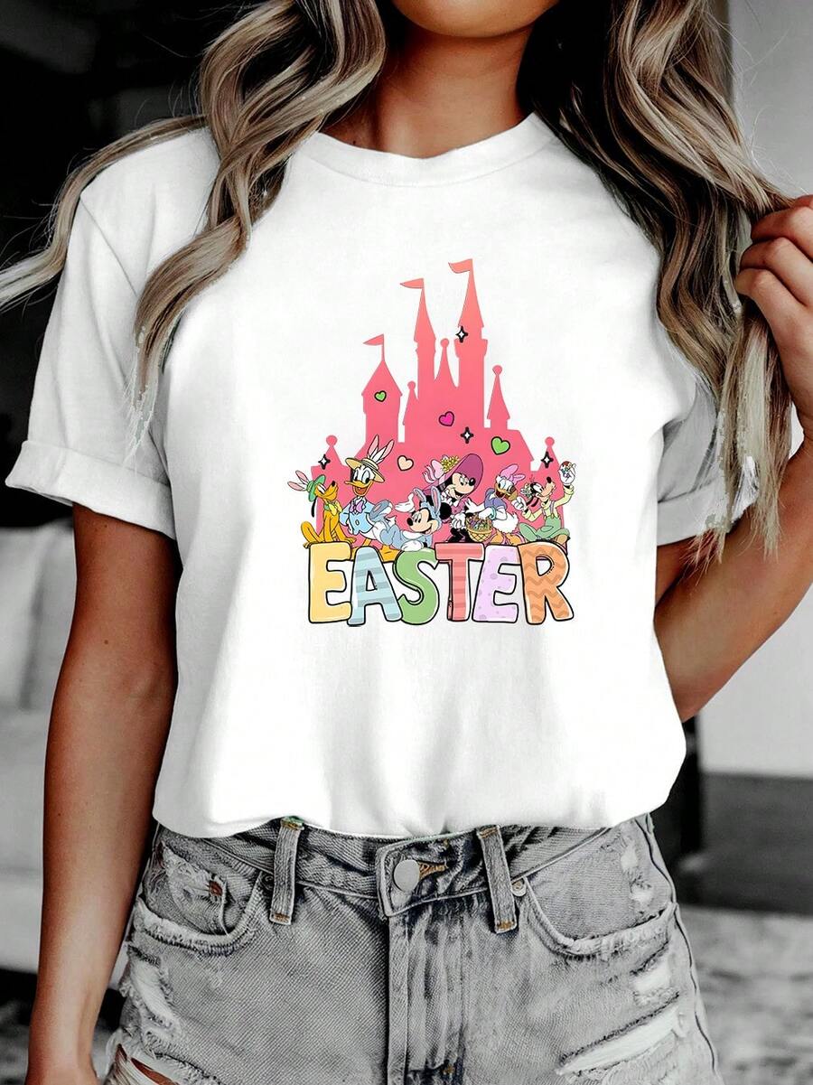 Camisetas de verano, con estampados de Disneyland, adecuadas para el uso diario y fáciles de llevar en verano. Camisetas casuales de cuello redondo, con microelástico y suaves, que incluyen estampados de moda Disney, son camisetas de verano de cuello redondo, tanto para hombres como para mujeres, y son regalos ideales para las vacaciones. - Blanco - Ver 1