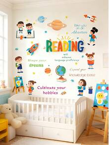 Cartoon Character Space Planet Wall Stickers For Kids Bedroom Nursery Early Education Self-Adhesive Bed Headroom Decals - Multicolor - View 3