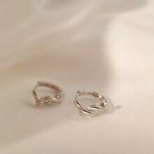 925纯银法式极简主义绳结圆环耳环，优雅绳结耳环 - 彩色 - 查看 6