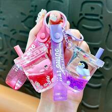 1pc Cute Cartoon Ocean Animal Milk Tea Cup Keychain, Penguin & Whale Pendant Bag Charm, Small Gift - Multicolor - View 2