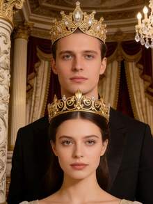 2pcs King And Queen Crown Set, Unisex, Suitable For Wedding, Graduation, Birthday, Valentine's Day Party And Other Occasions - Gold - View 4