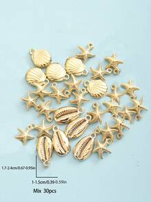 30pcs CCB 3 Styles Random Mixed Beach Ocean Holiday Gold Starfish Shell Abalone DIY Jewelry Pendant - Yellow Gold - View 4