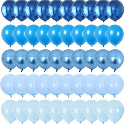 25/50个蓝色乳胶气球套装，适合卡通人物配色方案、生日、单身派对、婚礼、聚会、花园装饰、母亲节、毕业季、新娘送礼会、夏季等场合。25/50个粉色和黑色乳胶气球套装，含五彩纸屑气球。