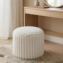 White Striped Backless Cushion Pad, Solid Color Seat Cushion Cover, Artificial Rabbit Fur Footrest Stool Floor Bean Bag, Suitable For Storage And Home Living - 1PC - View 2