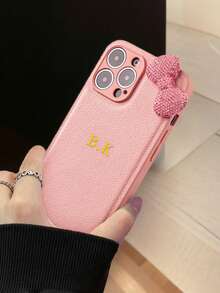 Personalized Luxury Rhinestone Bowknot Faux Leather Phone Case, Compatible With IPhone 17, 16, 15, 14, 13, 12, 11, Pro Max, 14, 15, 16 Plus, 17 Air, All-Inclusive Protective Cover, Stylish Phone Accessory, DIY Gift - Black - View 4