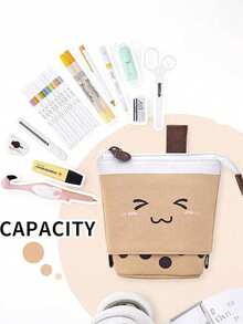 1个珍珠奶茶造型可爱儿童立式铅笔盒 - 派对礼物、儿童生日礼物、可爱文具、大容量桌面收纳盒，男女皆宜 - 咖啡棕 - 查看 1