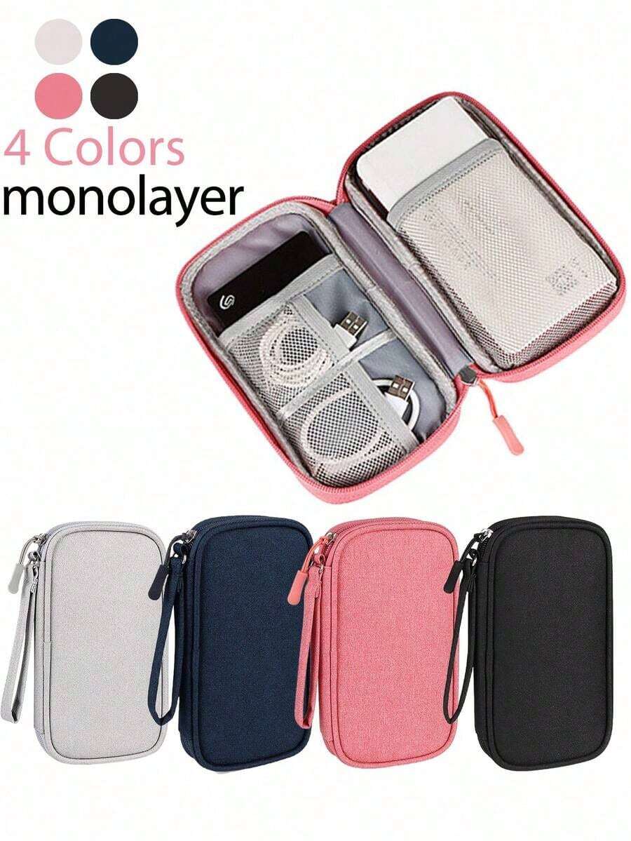 1pc Double Layer Digital Accessories Storage Bag, Electronics Accessories Travel Organizer Bag Fits Phone, Cables, Coins, Jewelry, Divider Compartments For Power Bank, Mouse, Charger, Data Cables, Hard Drive, Protective Cover,Boho Vibes - 彩色 - 查看 1