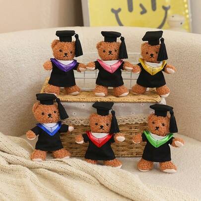 1个毕业纪念毛绒泰迪熊，迷你尺寸，配有毕业帽、博士服、可拆卸毕业帽和祝贺丝带。适合作为学生礼物、毕业礼物、情人节礼物、结婚礼物和生日礼物。