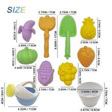 New Vegetable & Fruit Series Beach Toy Set, Includes Foldable Bucket, Shovel, Sand Molds - Multicolor - View 5