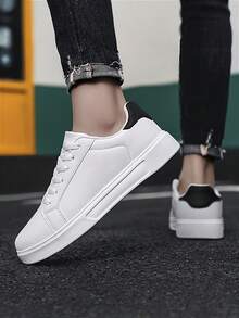 Men's Flat Sneakers, Lightweight Low-Top Style, Suitable For Daily Wear, Walking And Gym Use - Fashion - White and Black - View 4