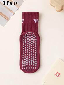 Giao hàng ngẫu nhiên 1/2/3/5 đôi, tất cổ cao kẻ sọc đỏ có nơ Encore dành cho nữ, thích hợp cho khiêu vũ, Pilates, thể thao trong nhà, tất yoga chống trơn trượt. - Nhiều màu - Xem 17