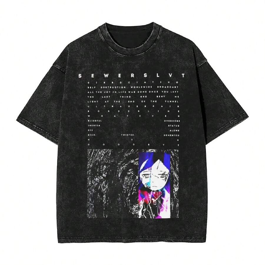 Sewerslvt We Had Good Times Together Outfit Washed T Shirts Men Women Streetwear Hip Hop T-Shirt Summer Tee Shirt 100% Cotton - 黑色 - 查看 1