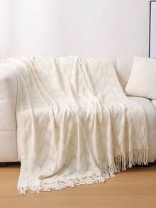 1 chiếc chăn sofa vuông nhỏ hai màu kẻ caro, chăn ném hình chữ nhật bằng polyester có tua rua, thích hợp cho giấc ngủ trưa ở văn phòng và sử dụng hàng ngày. - Xem 2