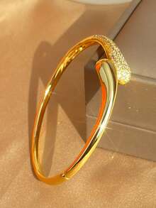 18K Gold Plated Twisted Double Layer Zirconia Stackable Bracelet Set, Fade-Resistant Adjustable Gold Bracelet, Elegant Women's Jewelry, Suitable For Daily Wear, Wedding - Multicolor - View 9