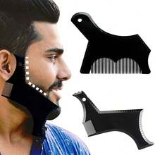 2pcs Men's Beard Trimming & Styling Comb Set, Black And Transparent 2pcs Men's Beard Grooming Tools With Built-In Comb For Multi-Line Trimming: Curved/Straight/Neckline/Goatee/Mustache - Beard Comb + brush - View 5