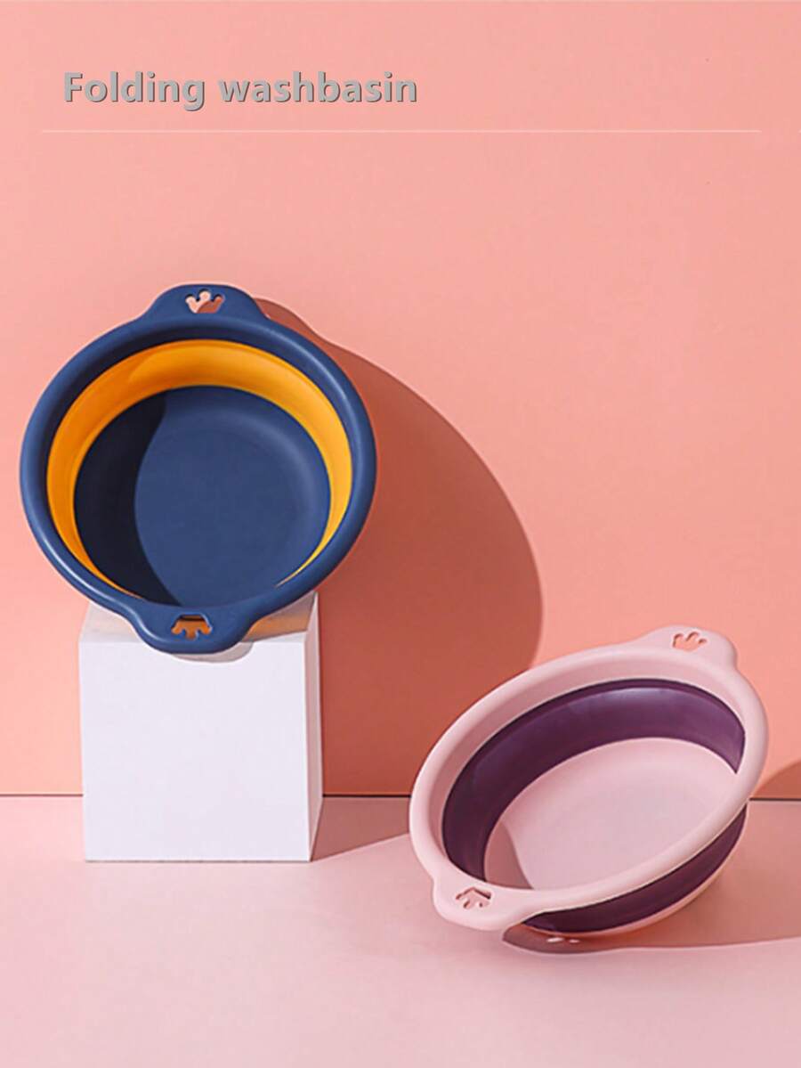 1pc Lightweight Foldable Wash Basin With Hook, Convenient For Storage, Suitable For Camping And Travel. This Collapsible Portable Wash Basin Can Also Be Used For Washing Vegetables Or Feet. Easy To Clean, Lightweight And Expandable. - Multicolor - View 1