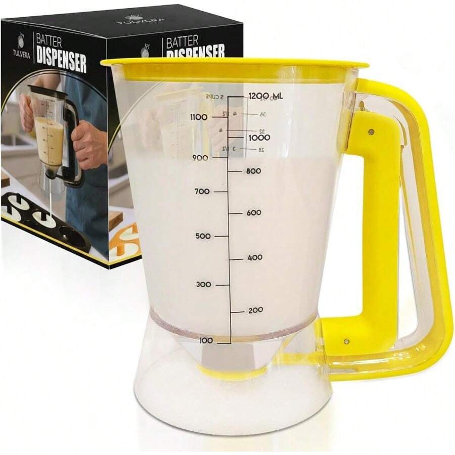 Pancake Batter Dispenser 5 - Cup Mix Pourer Pancakes, Waffles, Crepes, Muffins, Cupcakes Squeeze Handle, Pitcher, Durable Drip - Design Baking Accessories (Yellow) - 查看 1
