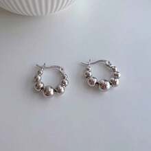 1 Pair Gold & Silver Tone Minimalist Elegant Ball Hoop Earrings, Luxury Earrings For Women, Autumn/Winter - Multicolor - View 4