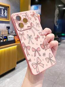 1pc Pink Bow Tie Camera Anti-Drop Phone Case, UV Printed Compatible With Samsung/Galaxy///// Android Models - Pink - View 2