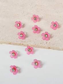 10pcs/Pack Cute Sweet Floral Hair Clips For Girls, White Flower Hair Accessories - Hot Pink - View 6
