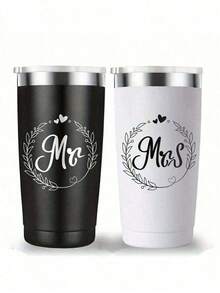 1 Set Mr & Mrs Stainless Steel Insulated Travel Mugs, Ideal For Newlyweds, Wife, Bride, Engagement Anniversary, Valentine's Day, Party, Wedding Gift, 20oz (600ml) Capacity - Multicolor - View 8
