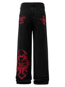 Men's Stylish American Retro Straight Jeans - Red - View 4